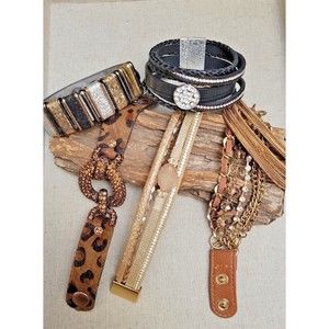 Lot 6 Leather Bracelets Nicole Miller & Unsigned Stone Glitter Rhinestone Stone